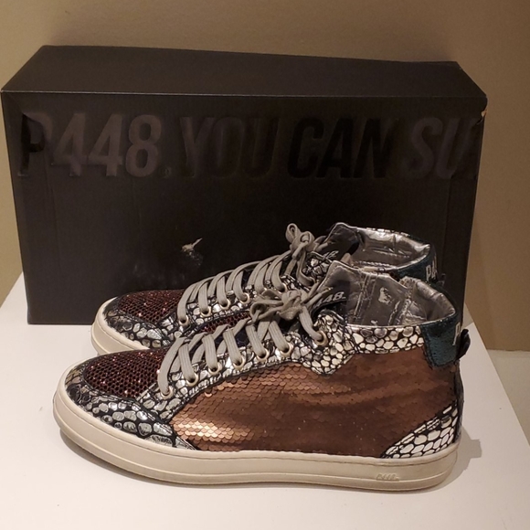 P448 NWT Love B Mid Top Metallic Sneakers - Picture 6 of 9
